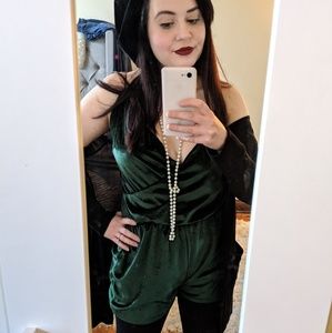 Dark Green Velvet Holiday Romper
